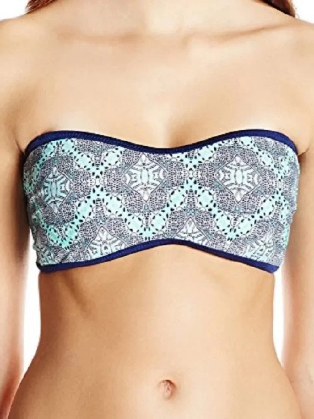Jessica Simpson Womens Desert Diamond Braid Back Bandeau Bikini Top, Blue, Large